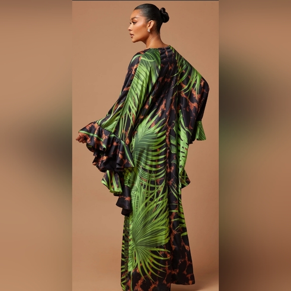 Satin Kaftan Safari Print Maxi Dress - Picture 2 of 12